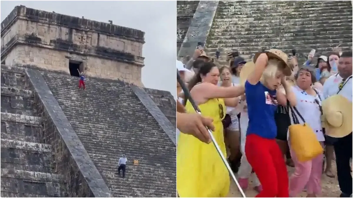 lady climbing chichen itza